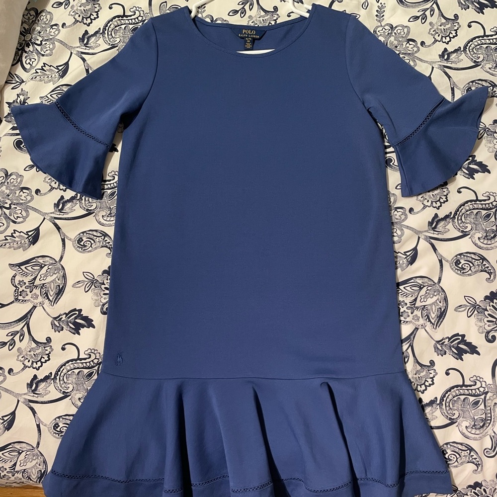 Ralph Lauren Blue Ribbed Ruffled Sheath Dress